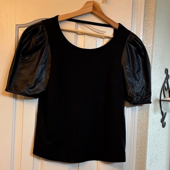 Anthropologie Faux Leather Puff Sleeve Blouse - Picture 2 of 3
